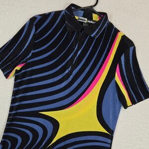 Jamie Sadock Womens L Polo Top 1/4 Zip Pleated Abstract Swirl Multi Golf Core L